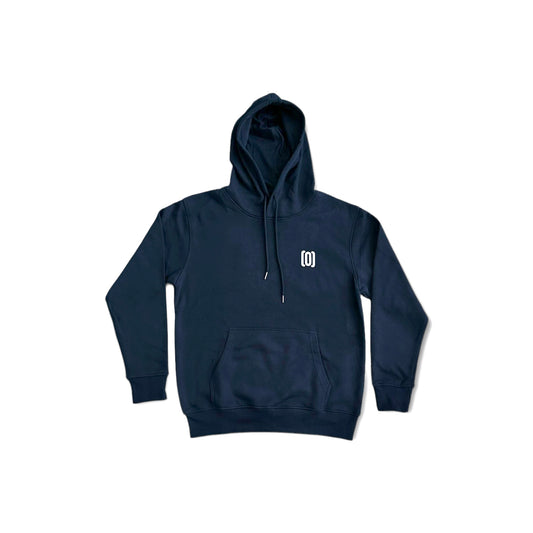 Navy Front Logo Slogan Back Hoodie