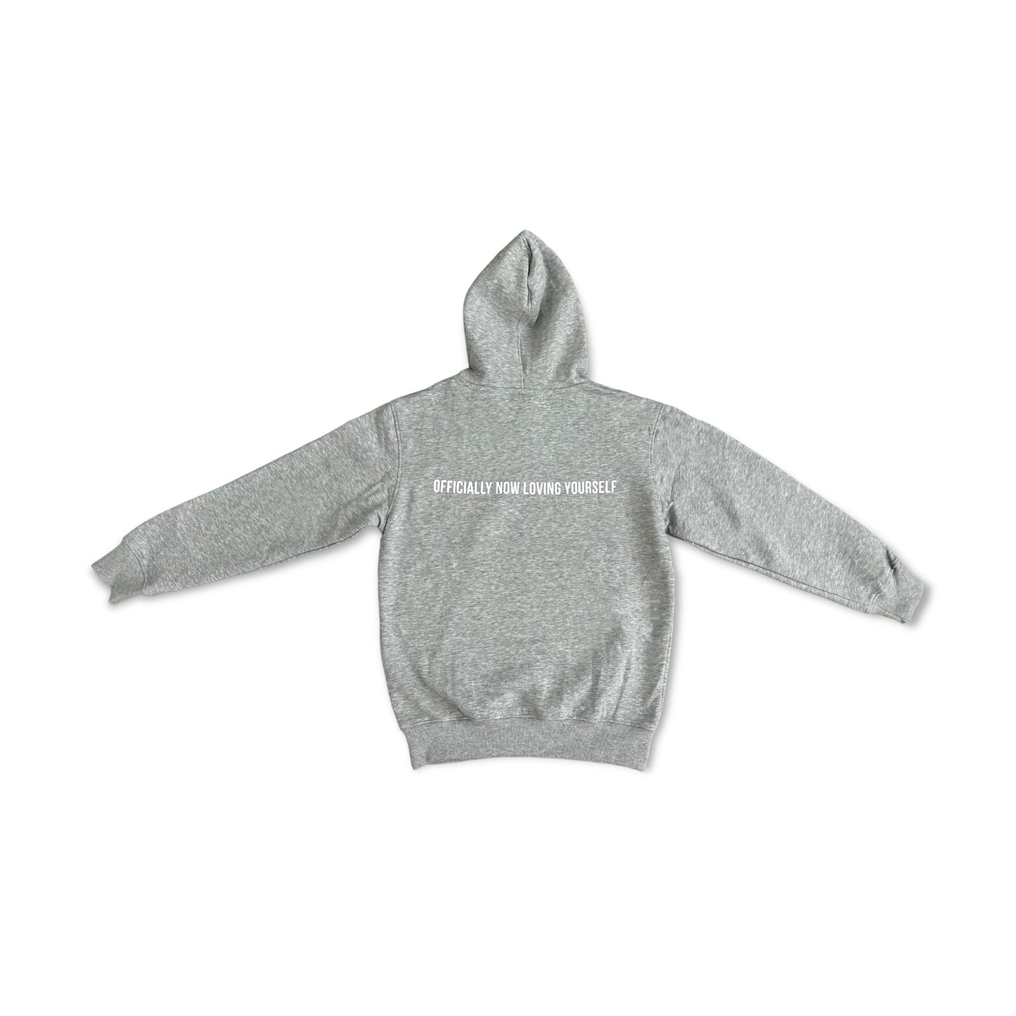 Grey Front Logo Slogan Back Hoodie