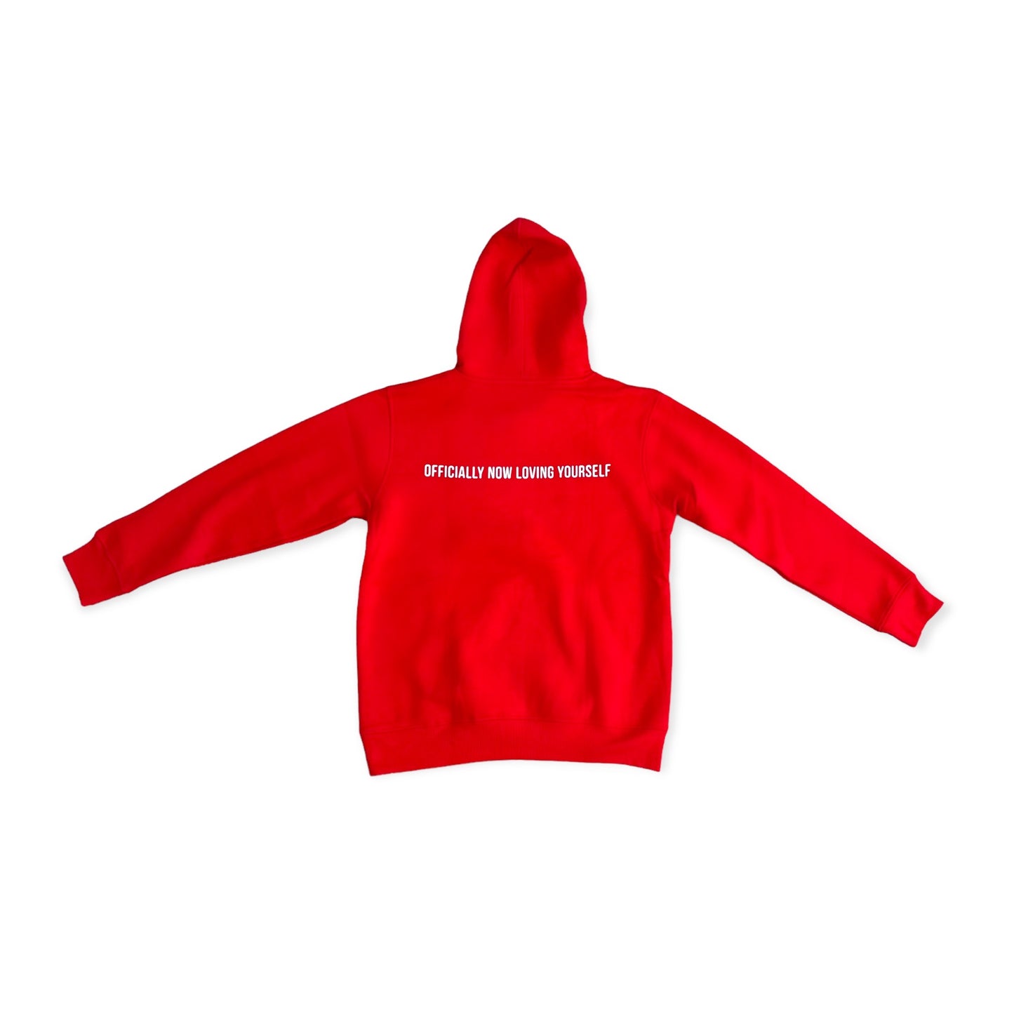 Red Front Logo Slogan Back Hoodie